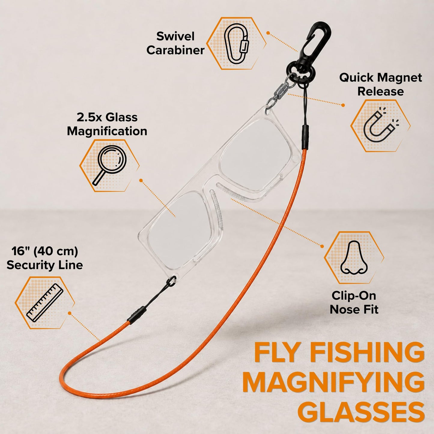 Fly Fishing Magnifying Glasses - Clip-on nose, Magnetic Release and One-Handed Use. 8295