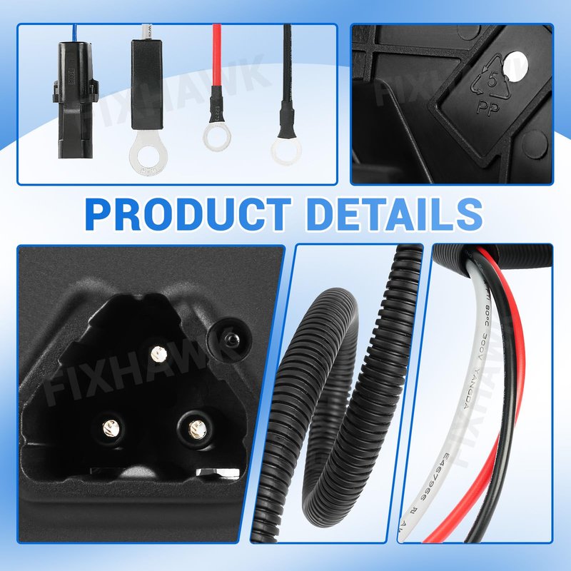 FIXHAWK Golf Cart 48V Battery Charger Receptacle for EZGO RXV 2008-UP Electric and EZGO 2Five 2010-UP Delta-Q, EZGO Charging Port with Wires,Replace OEM# 604321,611219,602529