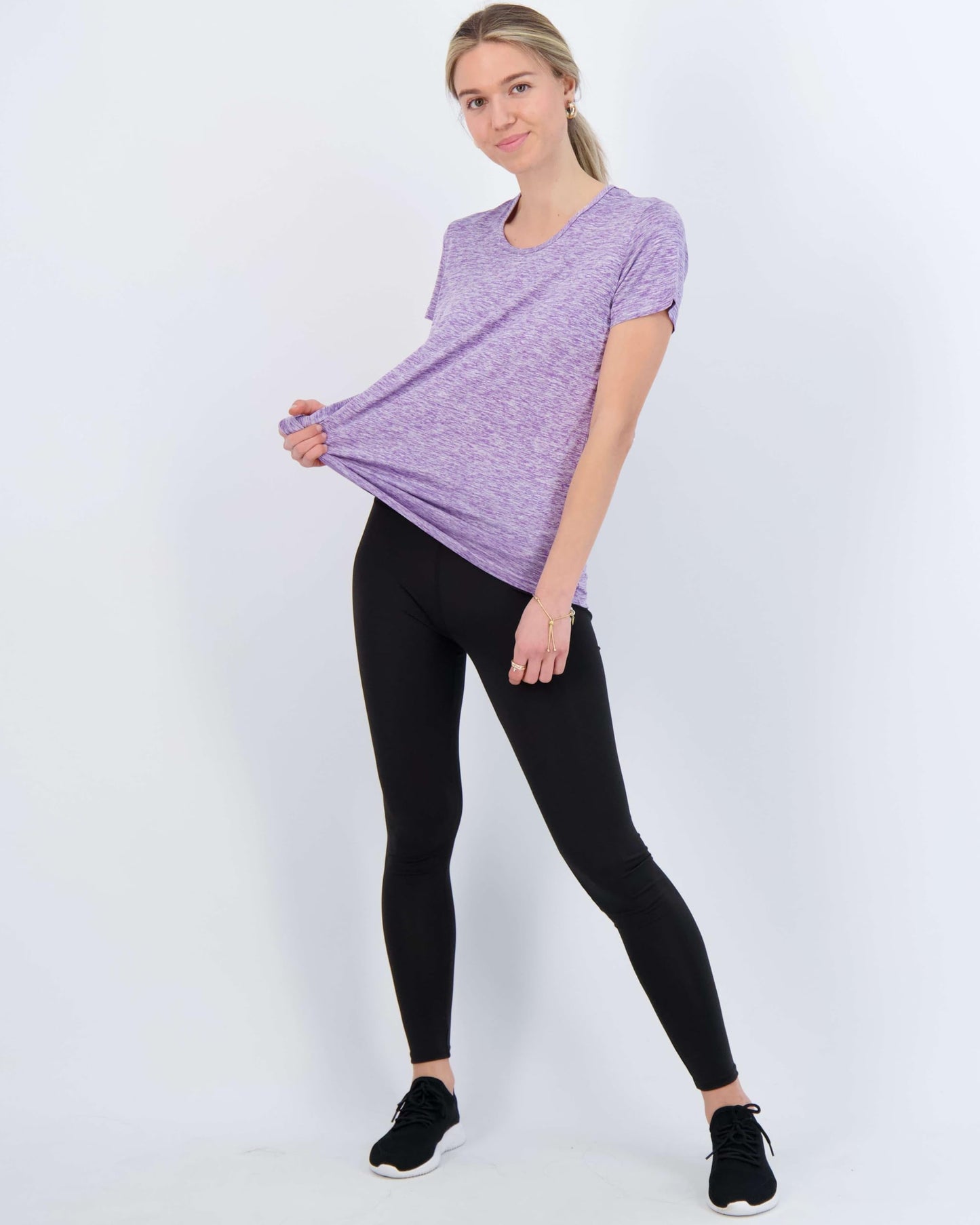 Real Essentials 5 Pack: Women's Short Sleeve T-Shirts Workout Tops Fitness Pilates Gym Activewear Athletic, Set 7, L, Pack of 5