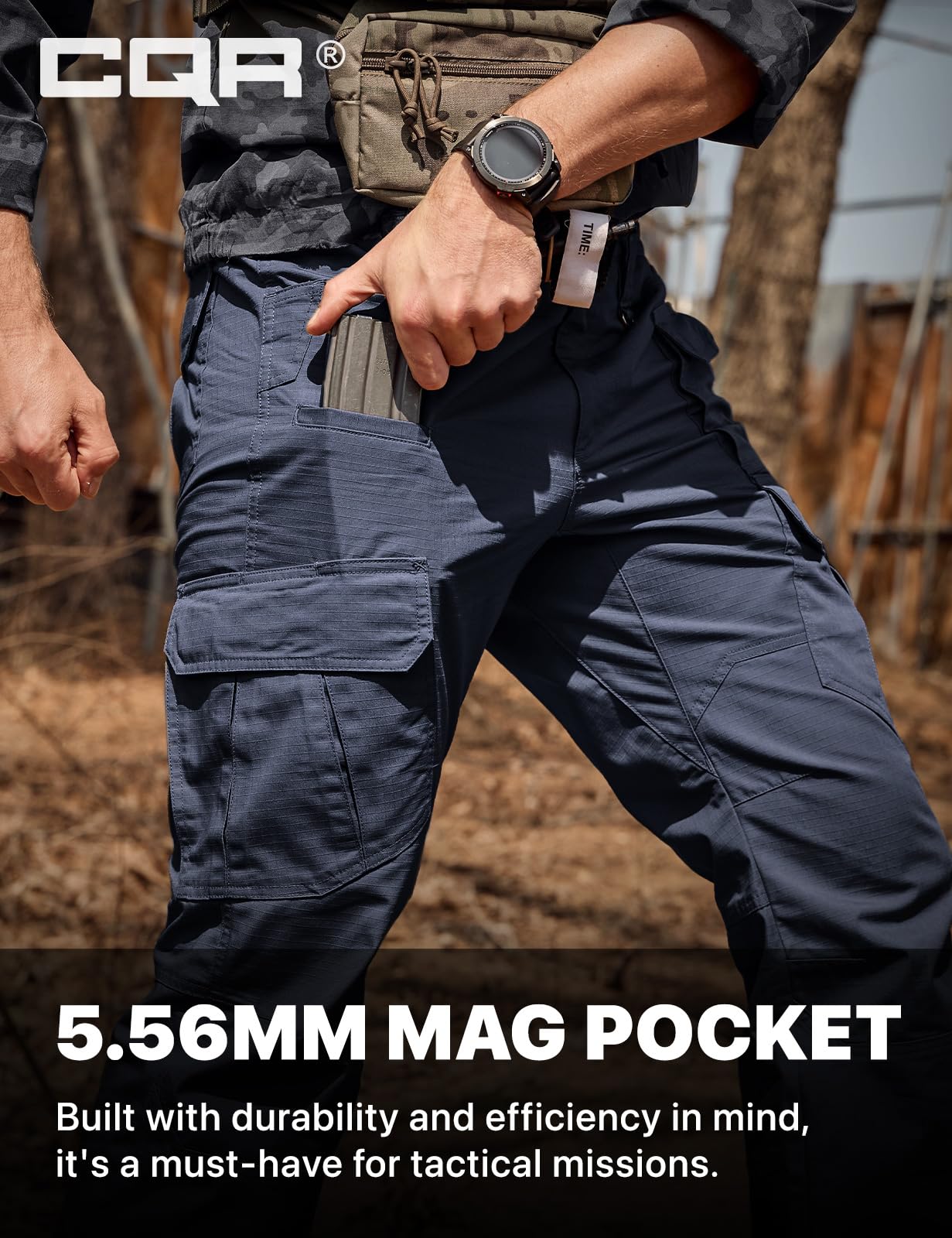 CQR Men's Tactical Pants, Water Resistant Ripstop Cargo Pants, Lightweight EDC Work Hiking Pants, Outdoor Apparel, Duratex Mag Pocket Police Navy, 38W x 30L