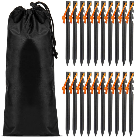 Tiomues Tent Stakes Pegs, 20PCS Aluminum Tent Stakes with Reflective Wind Rope, Tent Pegs Three Edges Design, Hard and Stable, Outdoor Camping Necessary for Heavy Duty Tent Stakes, Made for Outings