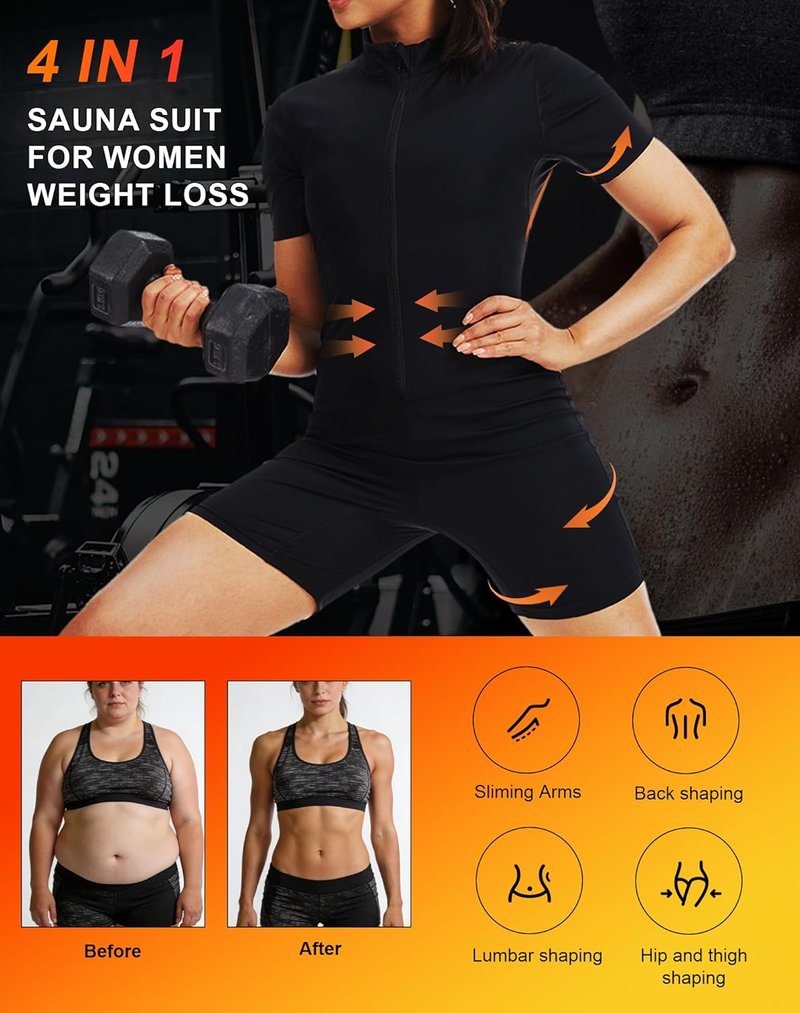 Full Body Sauna Suit for Women - Weight Loss Sweat Jumpsuit | Waist Trainer for Lower Belly Fat