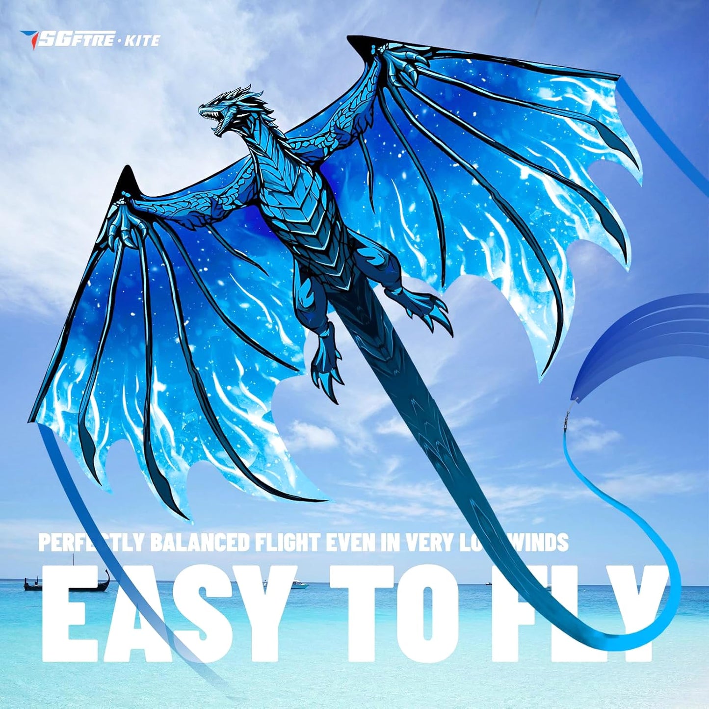 SGftre Complete Kite with Handle, Line & Accessories,Easy to Fly for Kids & Adults, Perfect for Beach, Park, Family Outdoor Activities (Speed Dragon B, 1)