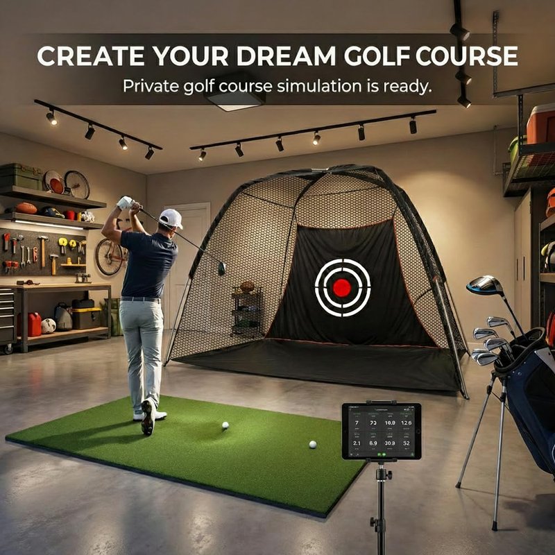 Andgoal Large Golf Hitting Net for Backyard: 10ft Wide Cage with Noise-Reducing Velvet Target - Heavy Duty 420D Oxford Garage Indoor Swing Training Aids