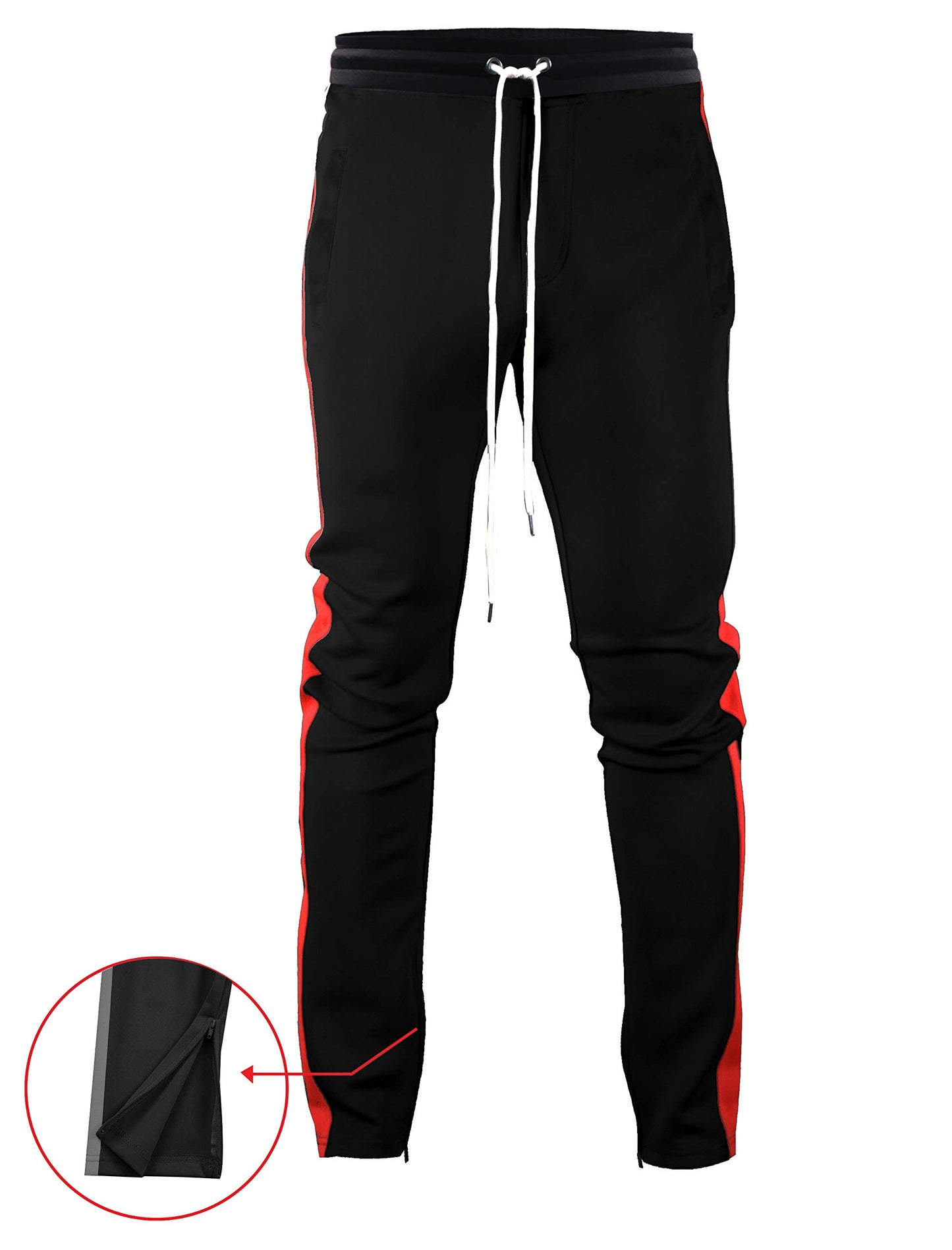 SCREENSHOT-S41707 Mens Hip Hop Premium Slim Fit Winter Fleece Lined Track Pants - Modern Workout Athletic Jogger Bottoms with Side Taping-Black/Red-Small