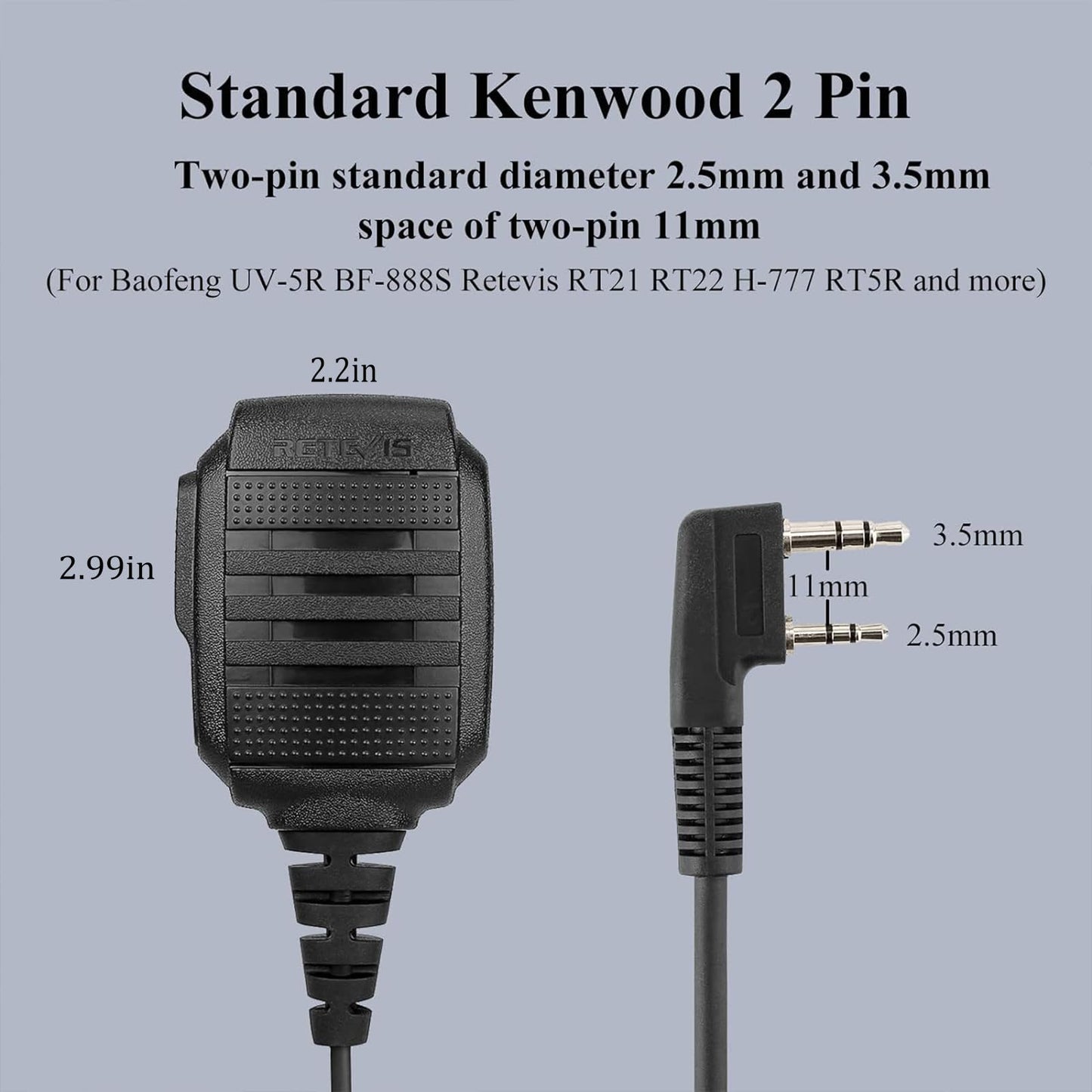 Retevis Walkie Talkie Speaker Mic,IP54 Waterproof Shoulder Mic, Compatible with RT68 RT22 RT21 H-777 RT86 RT27 RT85 RB26 RB45 BAOFENG UV-5G 888S 5RM Kenwood Samcom Arcshell Two Way Radios (2 Pack)