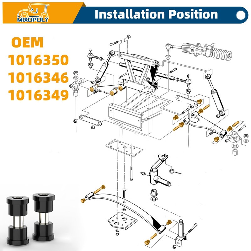 Mixopoly Front Leaf Spring and Upper A-Arm Bushing Sleeve Kit for Club Car DS Gas & Electric Golf Cart 1992-up, Replace OEM 1016346 1016349 1016350