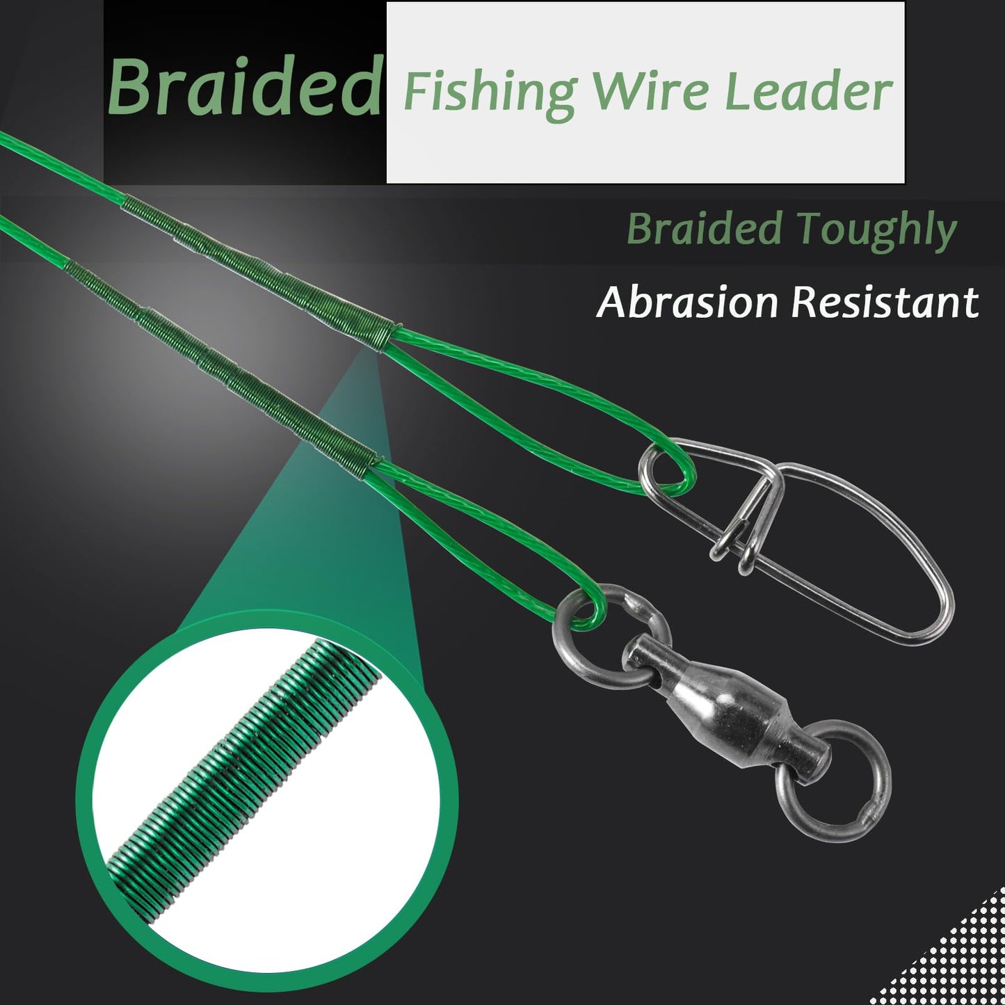 AMYSPORTS Saltwater Steel Fishing Leader Wire Stainless Swivel Fishing Leader Freshwater High Strength Wire Leader Lure Black Nickel #1 50lb 9.8in 20pcs