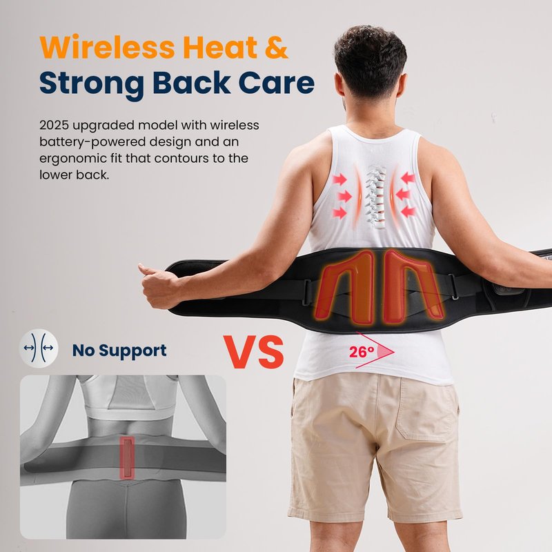 HOMVIMI Cordless Red Light Therapy Belt for Back Waist, Infrared Light Pad for Body Pain Relief, LED 660nm & 850nm Vibrating Massager with 3 Vibration, Back Brace Valentine Gifts for Men Women Mom Dad