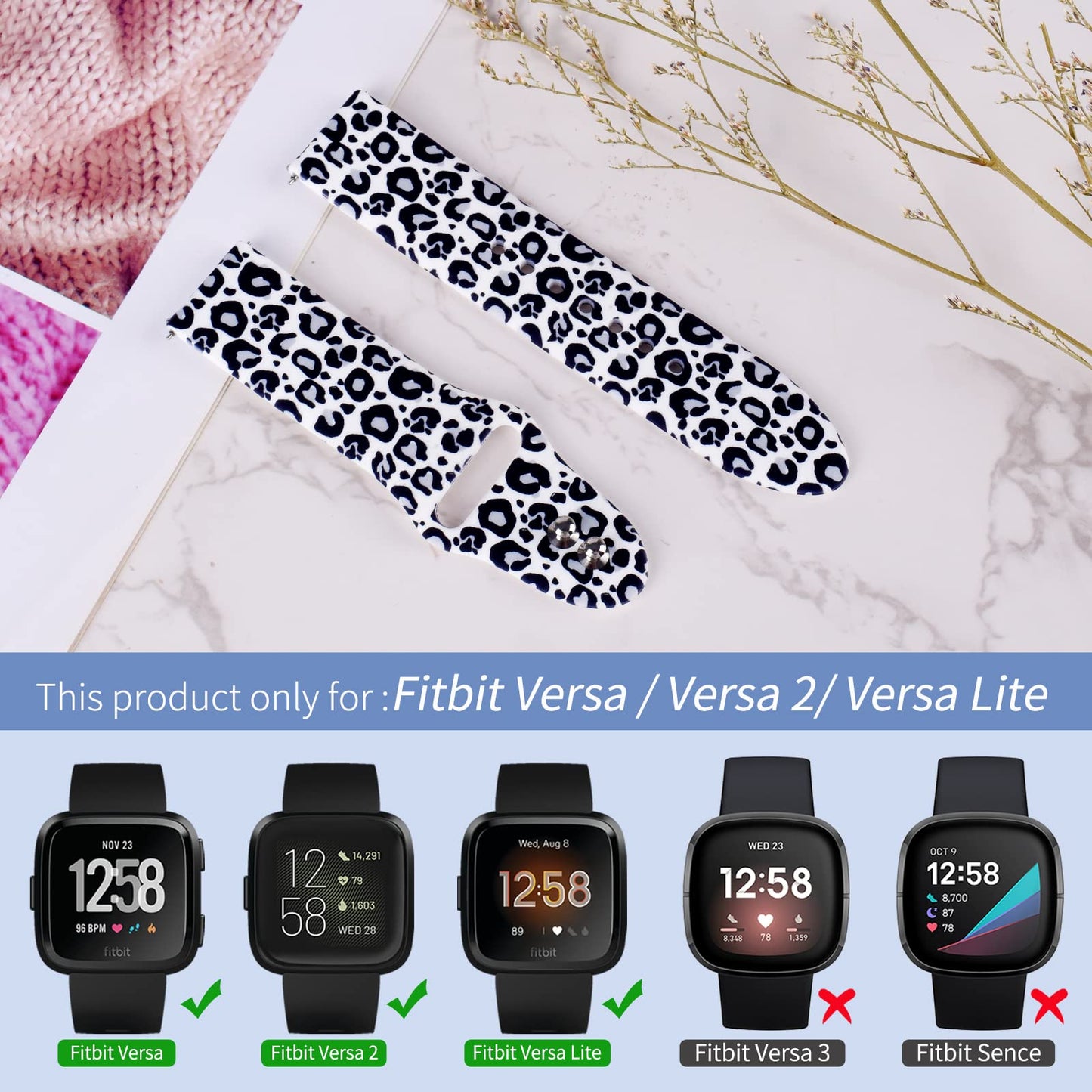 Watbro Band Compatible with Tie-dyed Leopard Print Fitbit Versa/Fitbit Versa 2/Fitbit Versa Lite,Leopard Tie-dyed Print Silicone Sport Band