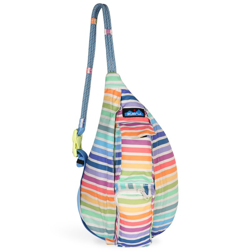 KAVU Mini Slingback Pack with Adjustable Rope Shoulder Strap, Rainbow Stripe