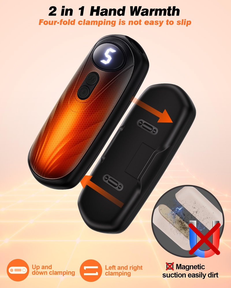 Funaudio Hand Warmers Rechargeable 2 Pack - 6000mAh Electric AI Handwarmers with LED Display, 5-Level, 2 in 1 Portable Heater, Warm Gifts for Women/Men/Golf/Camping/Hunting/Travel/Outdoor/Indoor