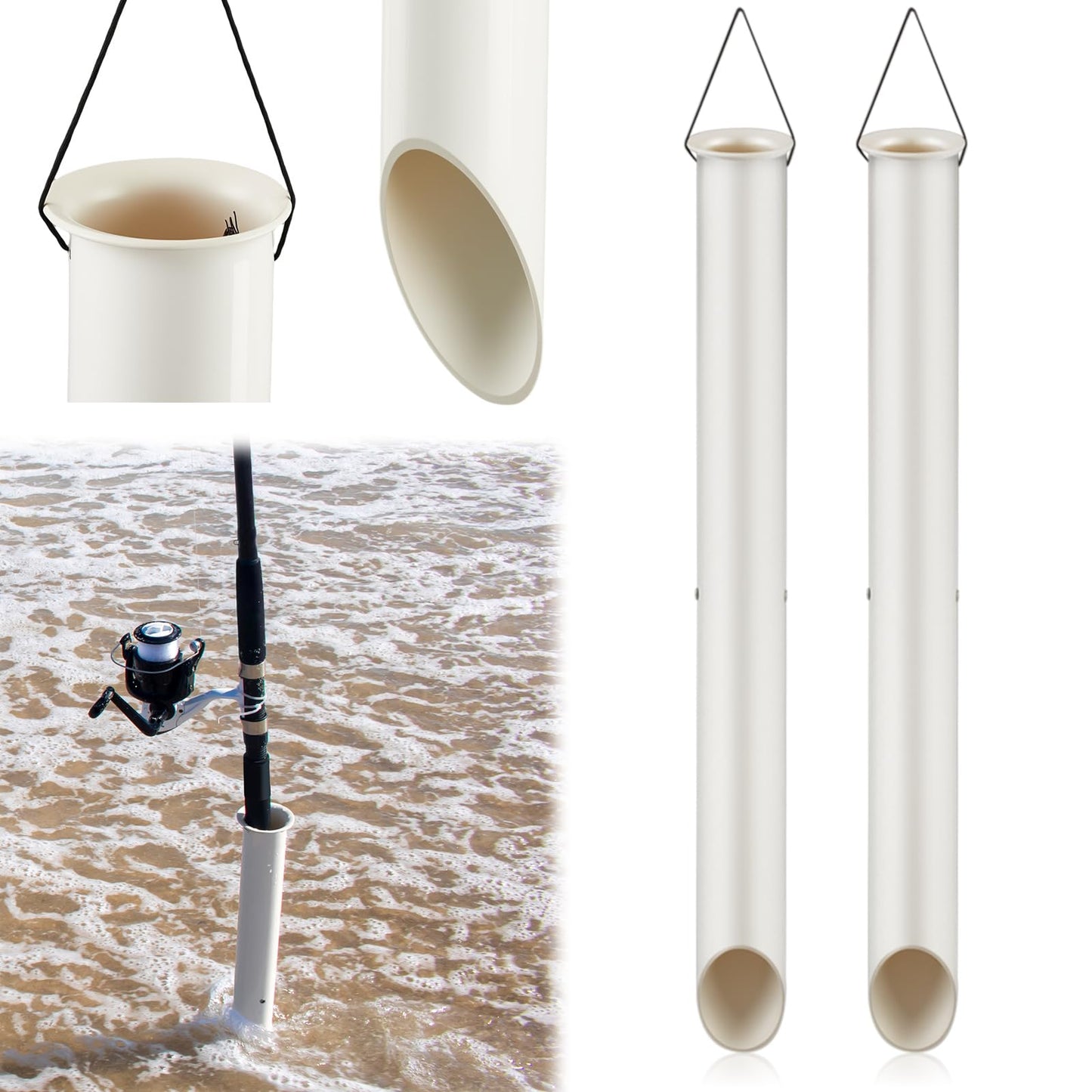 DoubleFill 2 Pack Tubular Sand Spikes for Surf Fishing 22 Inch PVC Surf Shore and Beach Fishing Rod Holder Sand Spike for Beaches, Rivers and Sandy Beaches