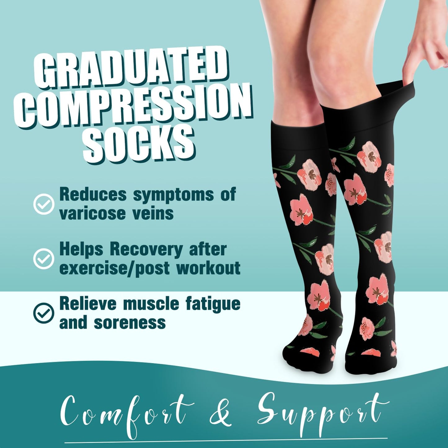 COOLOVER Copper Compression Socks for Women and Men(6 Pairs)-Best Support for Running, Athletic, Travel