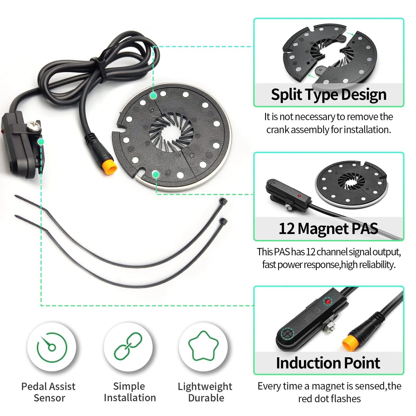 MUSELK Ebike 36V 48V 52V 60V Pas Pedal Assist Sensor Kt-D12L Kt D12 D12L 12 Magnet Easy to Install Electric Bicycle Accessories