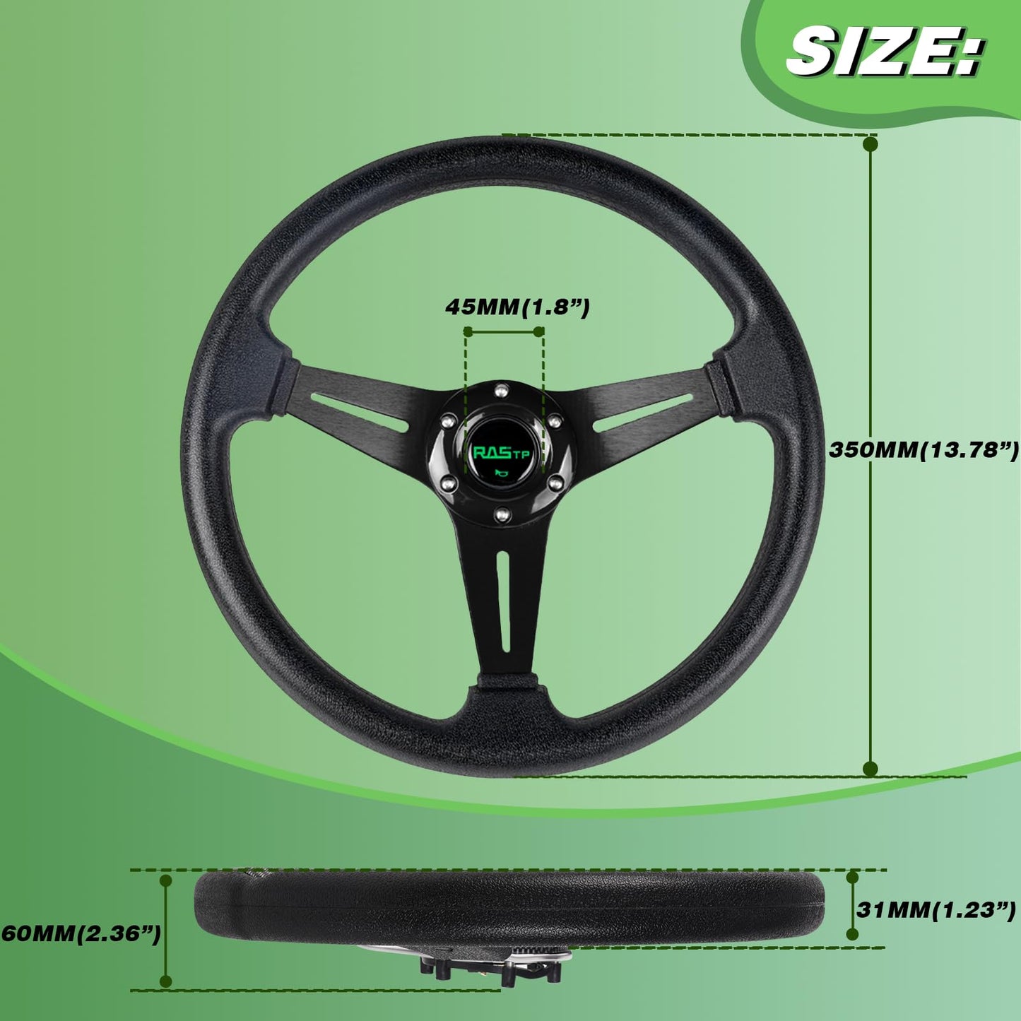 RASTP 13.8'' Golf Cart Steering Wheel for Club Car DS and Club Car DS Precedent EZGO Yamaha Golf Carts(Black)