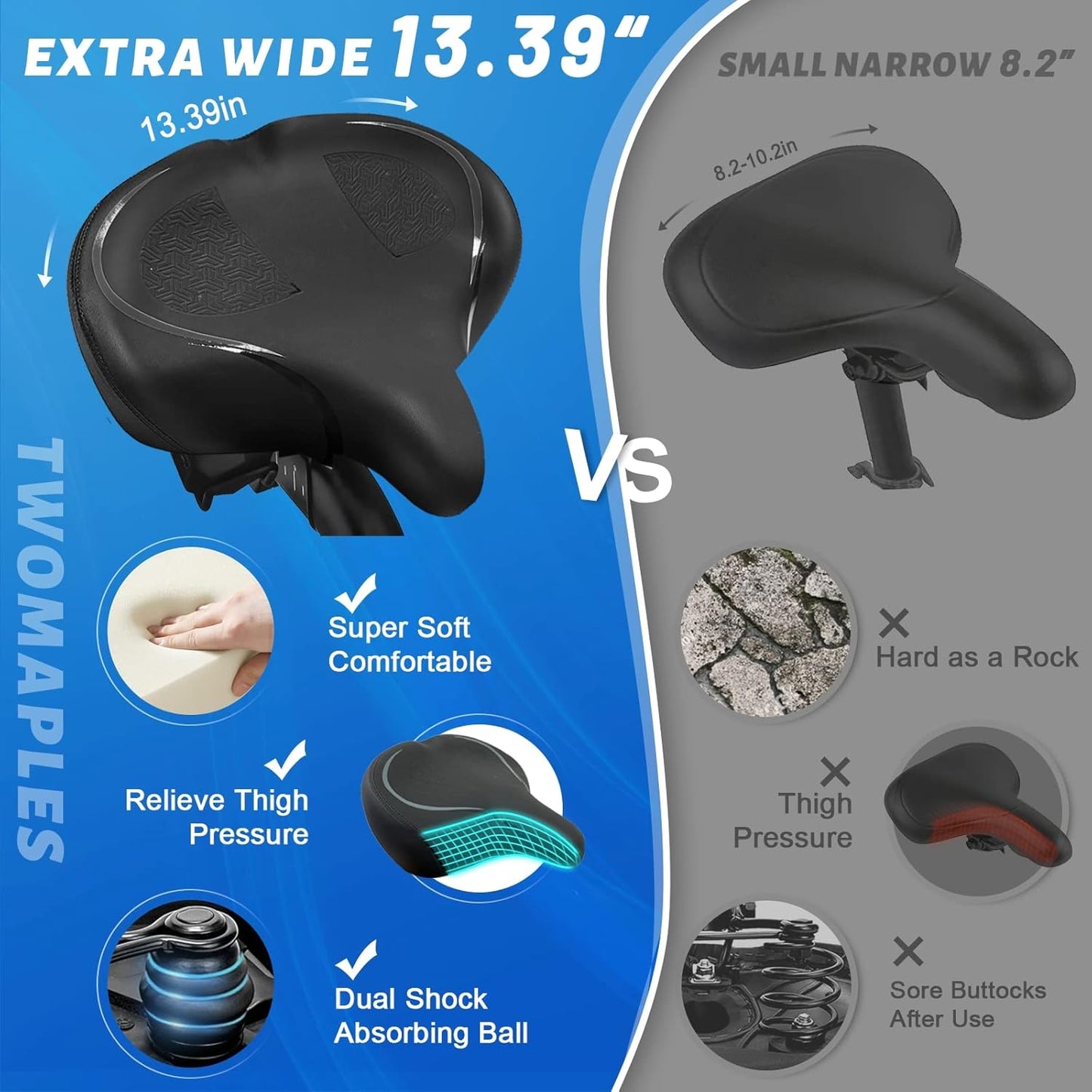 Comfortable Bicycle Seat - Oversized Saddle for Men & Women | Fits Peloton, Exercise, Electric & Mountain Bikes