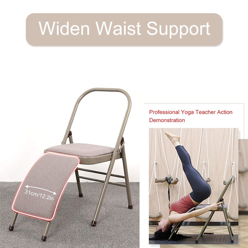 INNOLIFE Yoga Auxiliary Chair with Lumbar Back Support for Iyengar Foldable Balance Training with Purple Yoga Resistance Band(Gray)