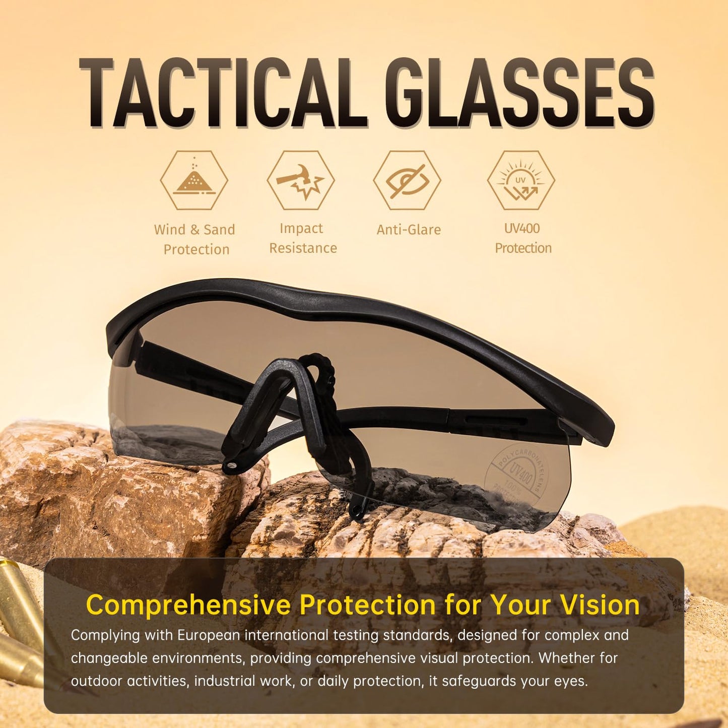 EARMOR Shooting Glasses With UV400 Protection, Anti Fog And Wind Safety Glasses for shooting, cycling, driving (3 Colors of Lens per pack)