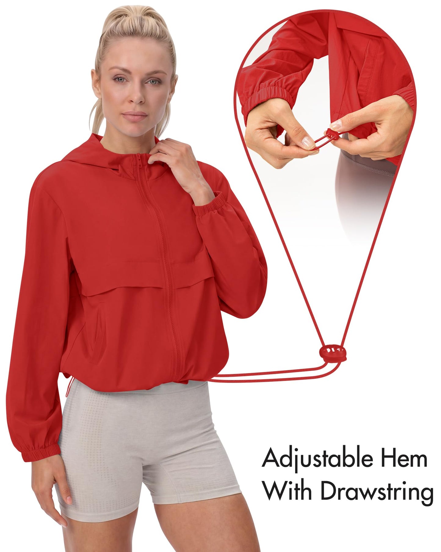 Locachy Women's Lightweight Athletic Workout Hoodie Long Sleeve Full Zip Gym Running Outdoor Jacket Red L
