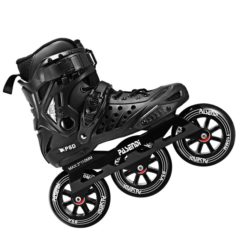 PASENDI Professional 3X110Mm Wheels Inline Skates,Outdoor Fitness Single Row for Adult Women Men, 3Dw Speed Inline Skates Black (US Men 8-9/Women 9-10/28CM, Black)