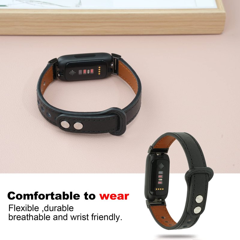 LAREDTREE Leather Bands Compatible with Fitbit Inspire 3 Wristbands for Women Men, Waterproof Strap Genuine Leather Replacement Wristband for Inspire 3 Smartwatch (Black)