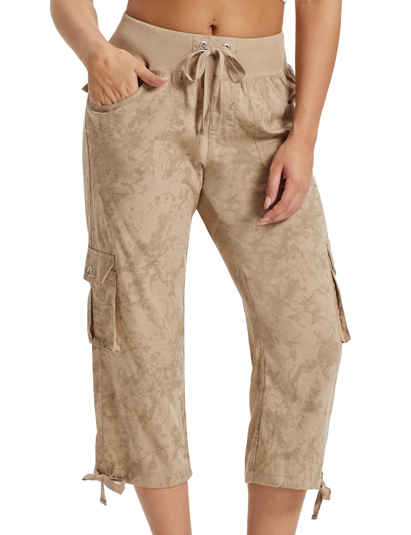 MoFiz Womens Cargo Capris Lightweight Hiking Pants Quick Dry Casual Outdoor Loose Shorts Dirty Khaki S