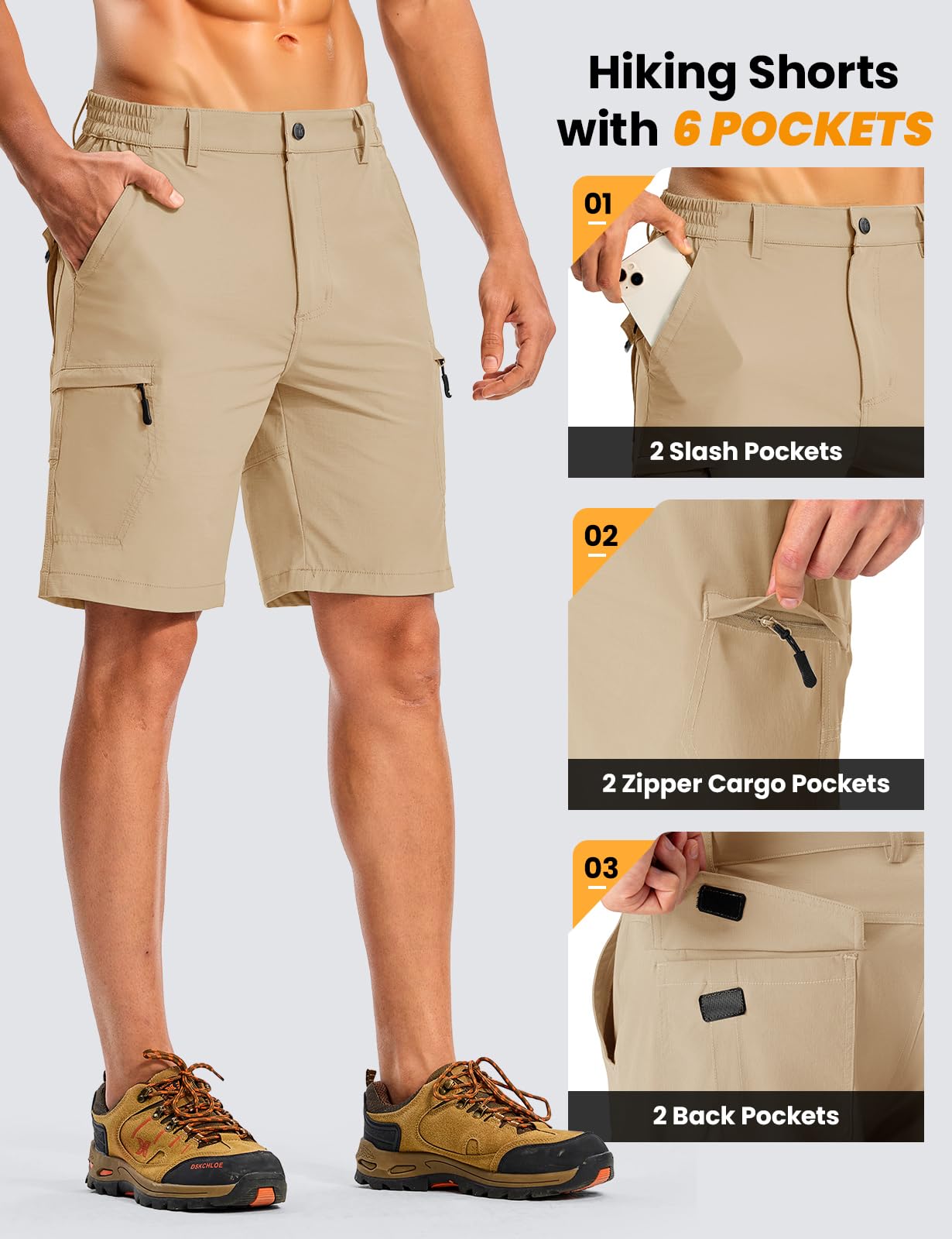 TBMPOY Men's 9" Golf Shorts Lightweight Quick Dry Hiking Short Khaki 32