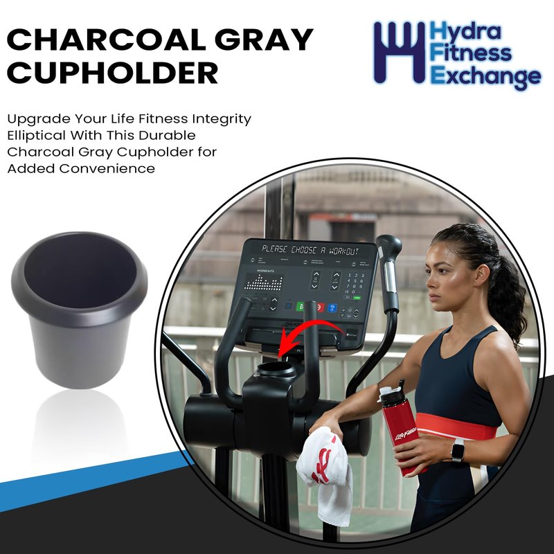 Hydra Fitness Exchange Elliptical Water Bottle Holder – Universal Gym Fitness Machine Cup Holder Durable Plastic Drink Holder for Home & Commercial Ellipticals - Life Fitness Compatible Charcoal Gray