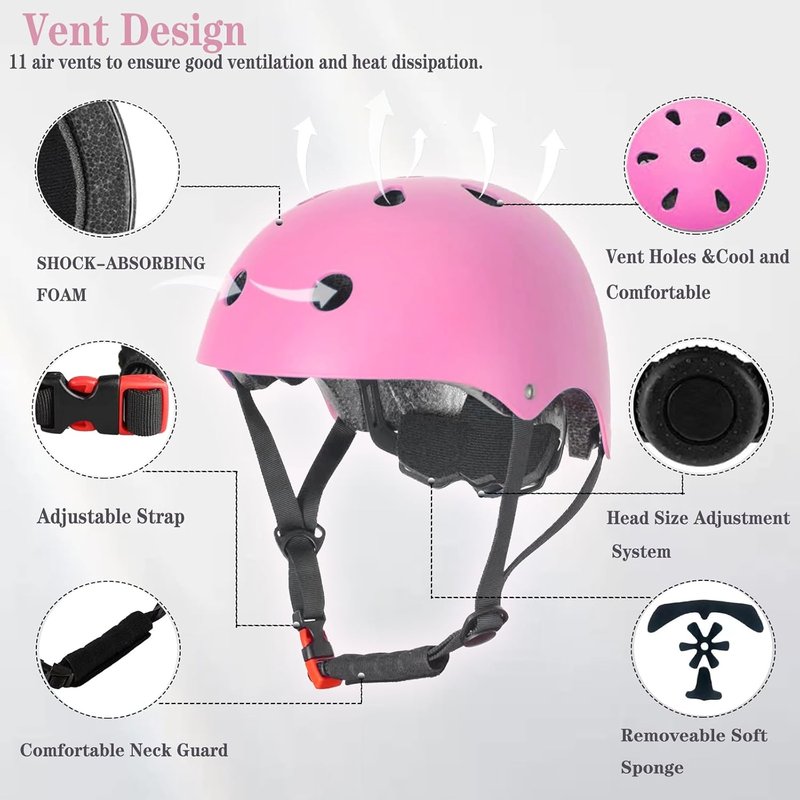 Kids Skateboard Helmet with Knee & Elbow Pads | Adjustable Safety Gear for Ages 2-14