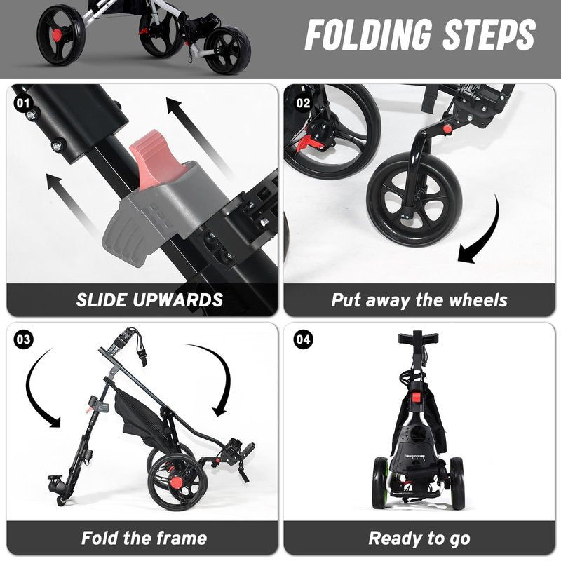Lakehood Golf Push Cart - 3 Wheel Golf Cart for Easy Transport & Storage, Height-Adjustable Handle for All Ages, Push Golf cart - Perfect for Golf Courses & Practice Sessions (Black)