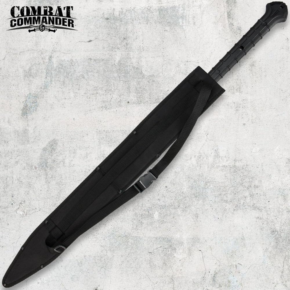 Combat Commander Thai Gladius Sword and Scabbard with Shoulder Harness-1065 Carbon Steel Blade, Penetrating Point, Hard-Coat Finish, Nylon Fiber Handle-Designed for Today's Warrior-Length 40"