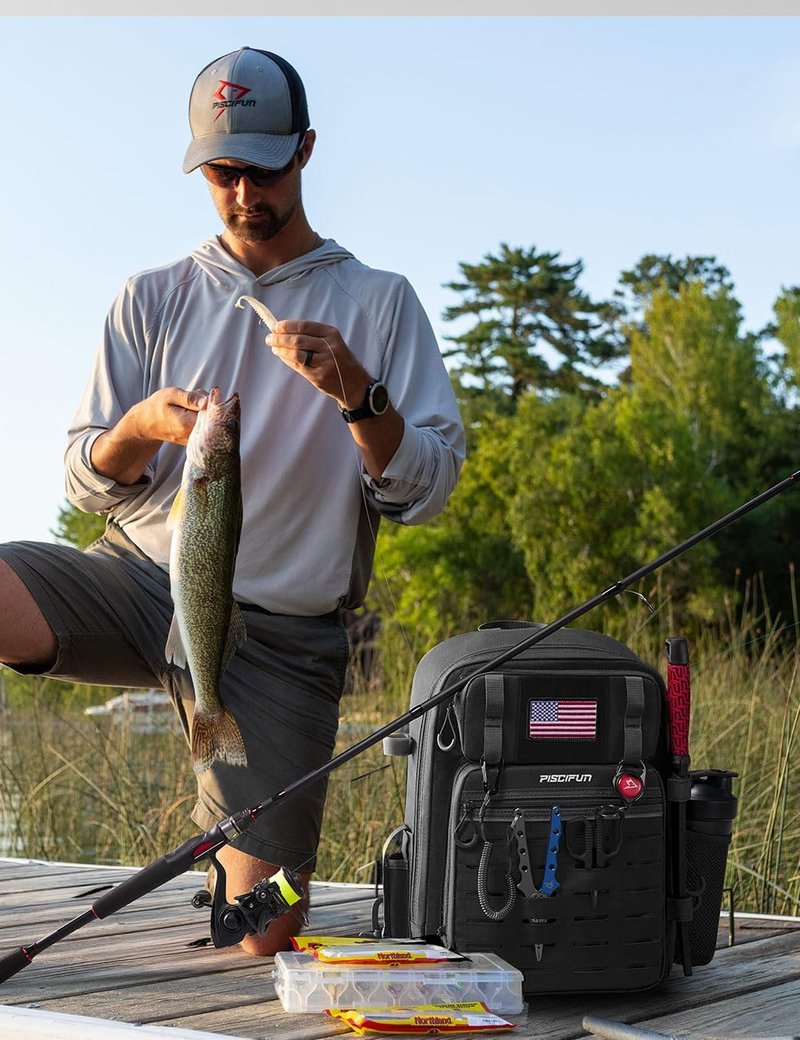 Fishing Backpack Tackle Bag - Water-Resistant Multi-Compartment Design | 2 Rod Holders, Lightweight Outdoor Pack