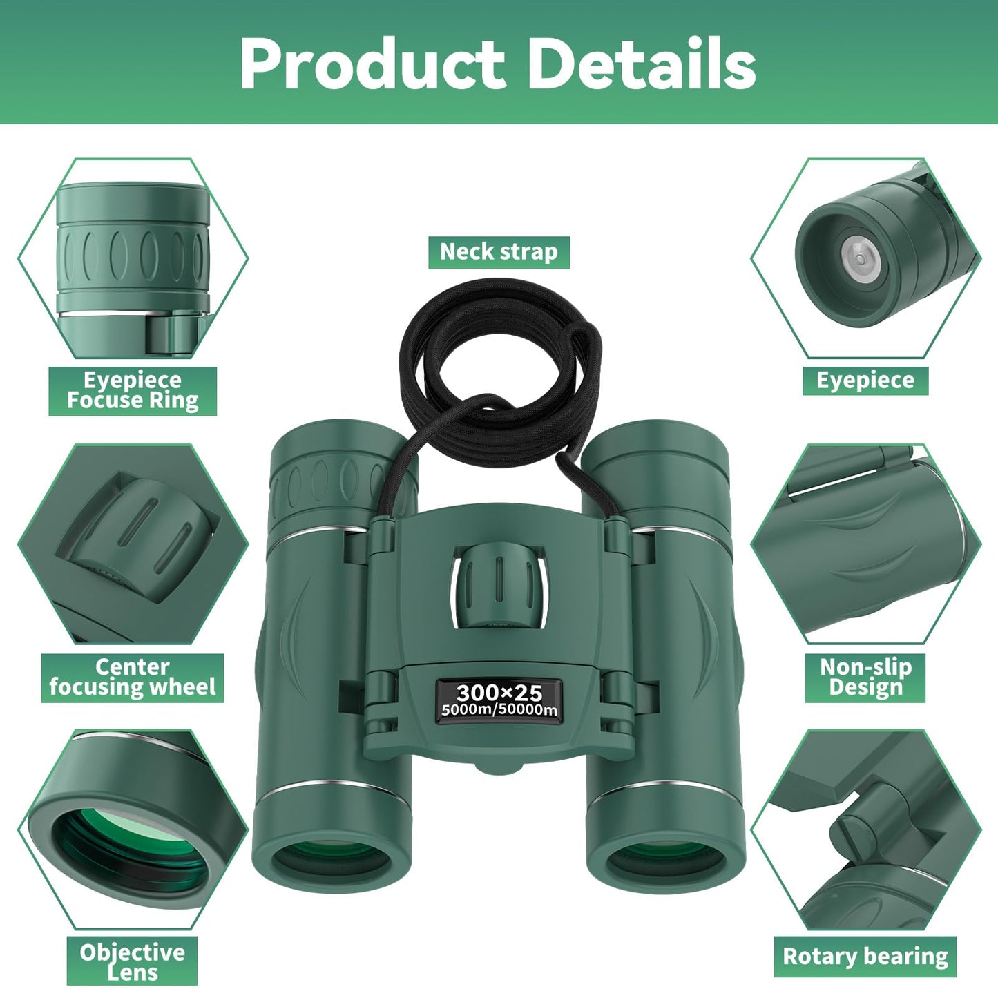 300x25 Binoculars for Adults and Kids, High Powered Mini Pocket Binoculars with Phone Adapter, Waterproof Compact Telescope for Bird Watching, Hunting, Concert, Theater, Opera, Traveling, Sightseeing
