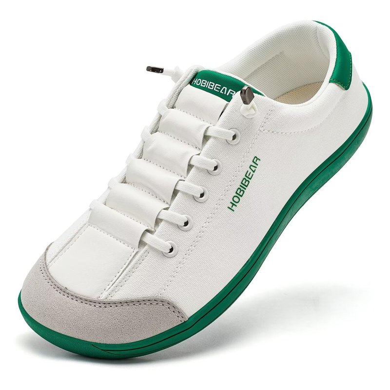 HOBIBEAR Barefoot Minimalist Shoes Womens Mens | Zero Drop | Wide Width Canvas Slip-on Shoes(White/Green, Women 9/Men 8)