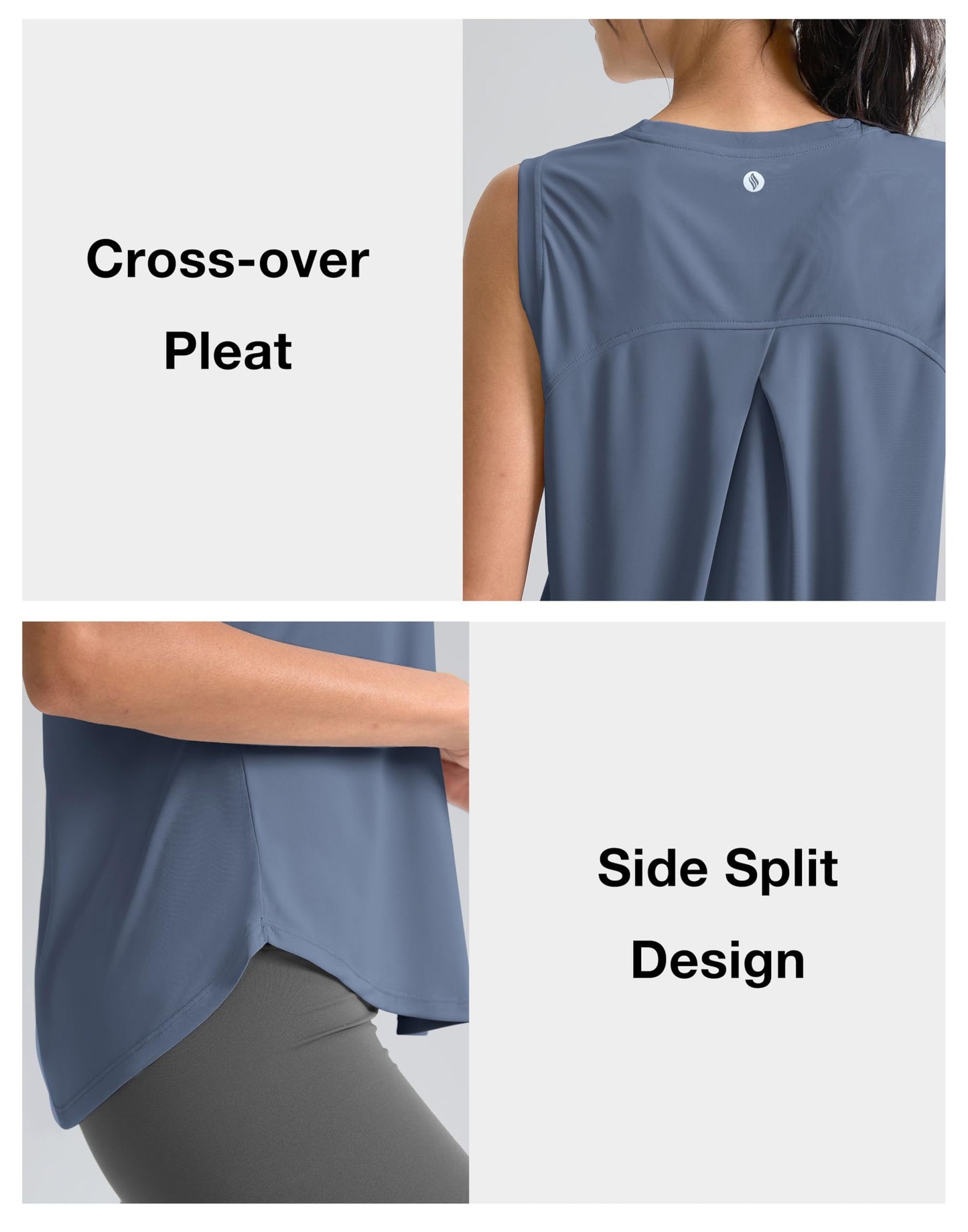SANTINY Women's Sleeveless Workout Tops Breathable Lightweight Active Tennis Yoga Shirts Athletic Running Tank Tops for Women (Slate Blue_M)