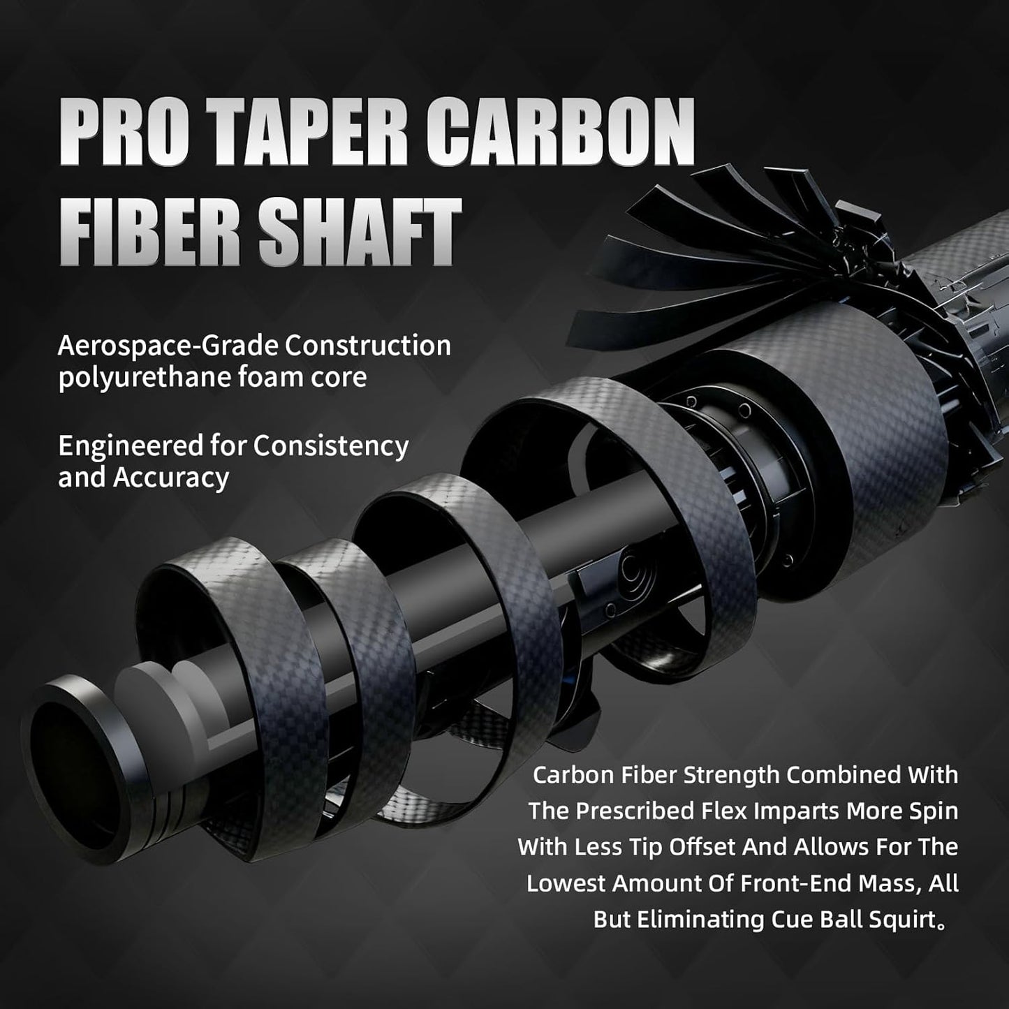 Carbon Fiber Pool Cue Stick - Low Deflection Billiard Cue with Premium Shaft & Wrapless Grip | 3/8-8 Joint
