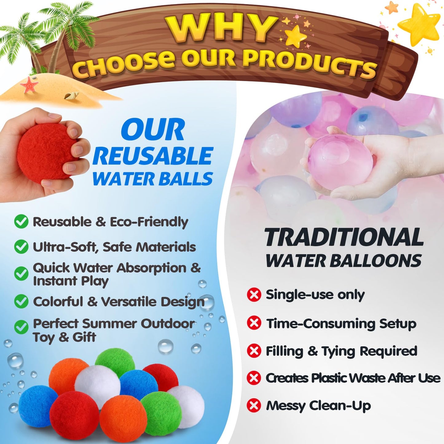 Reusable Water Balloons Set For Kids, 2 PCS Slingshot Launcher With 25 PCS Soft Balls, Outdoor Summer Water Toys For Pool Beach Backyard Water Game Fun, Birthday Party Gift For Boys Girls