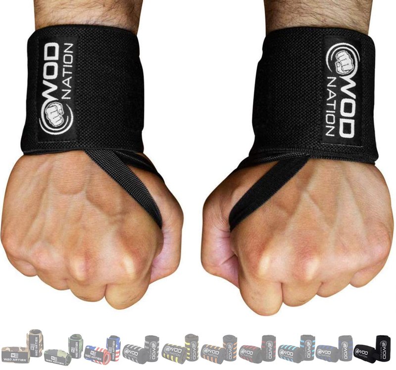 WOD Nation Wrist Wraps - Adjustable Thumb Loop for Gym Wrist Wraps - Secure Hook-and-Loop Closure for Lifting Straps - Powerlifting & Strength Training Support - 12 Inch, Black