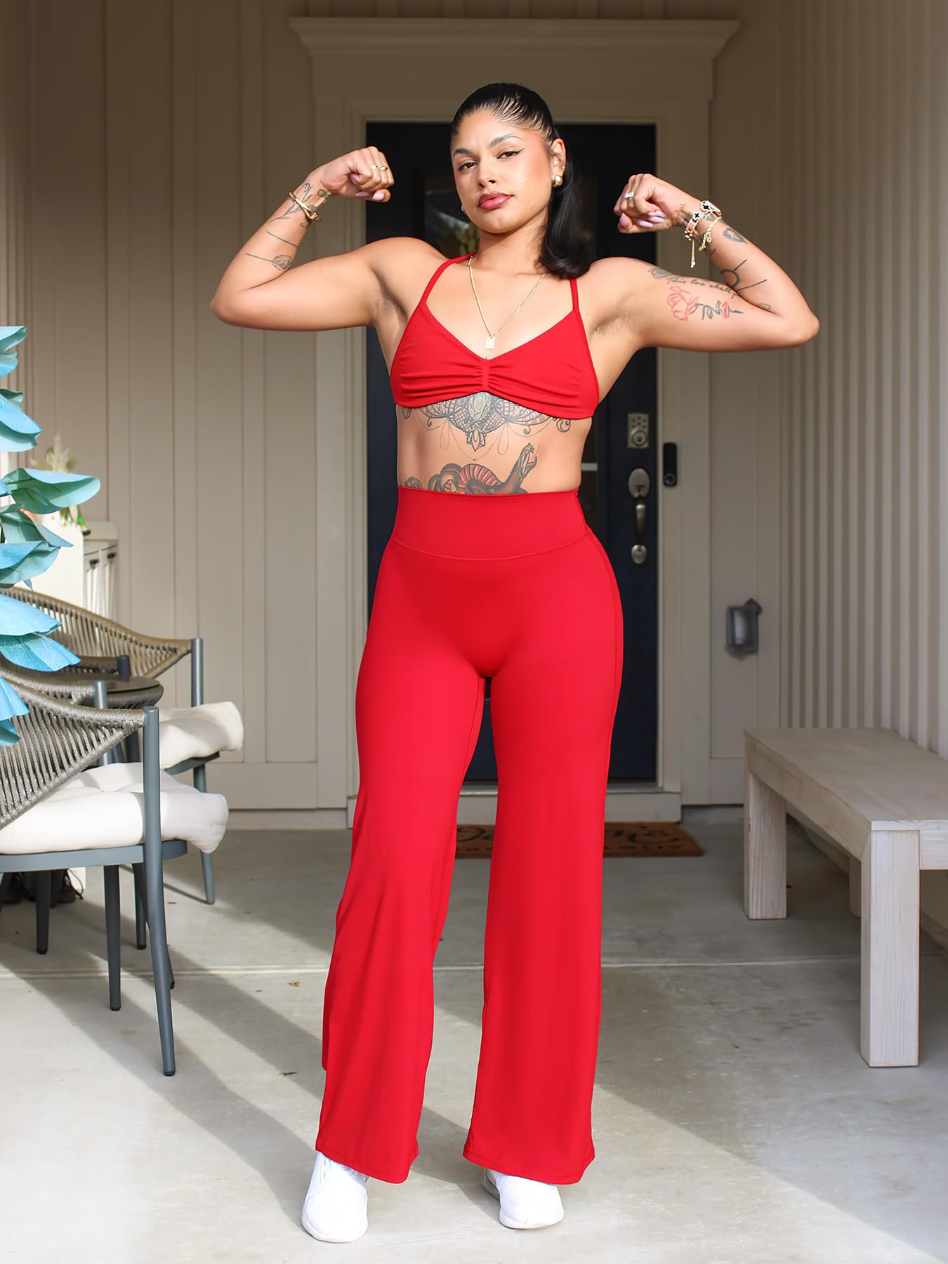 YEOREO Workout Leggings Womens No Front Seam Straight Leggings 31.5" High Waist Buttery Eddiy Gym Yoga Pants Red XXL