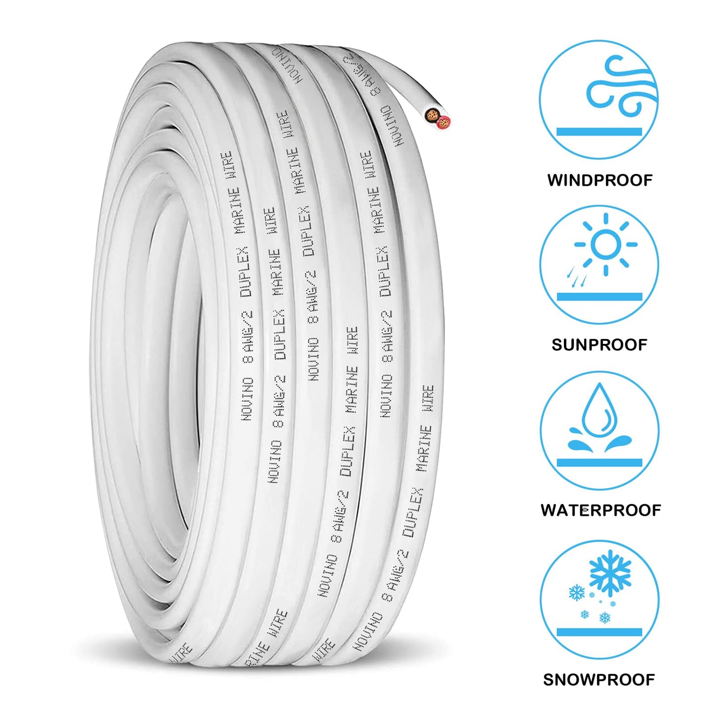 8 Gauge Marine Wire 8 AWG 20ft Duplex Marine Grade Wire Tinned Copper Heavy Duty Sheathed Cable for Boat/Automotive/RV/Camper/Trailer