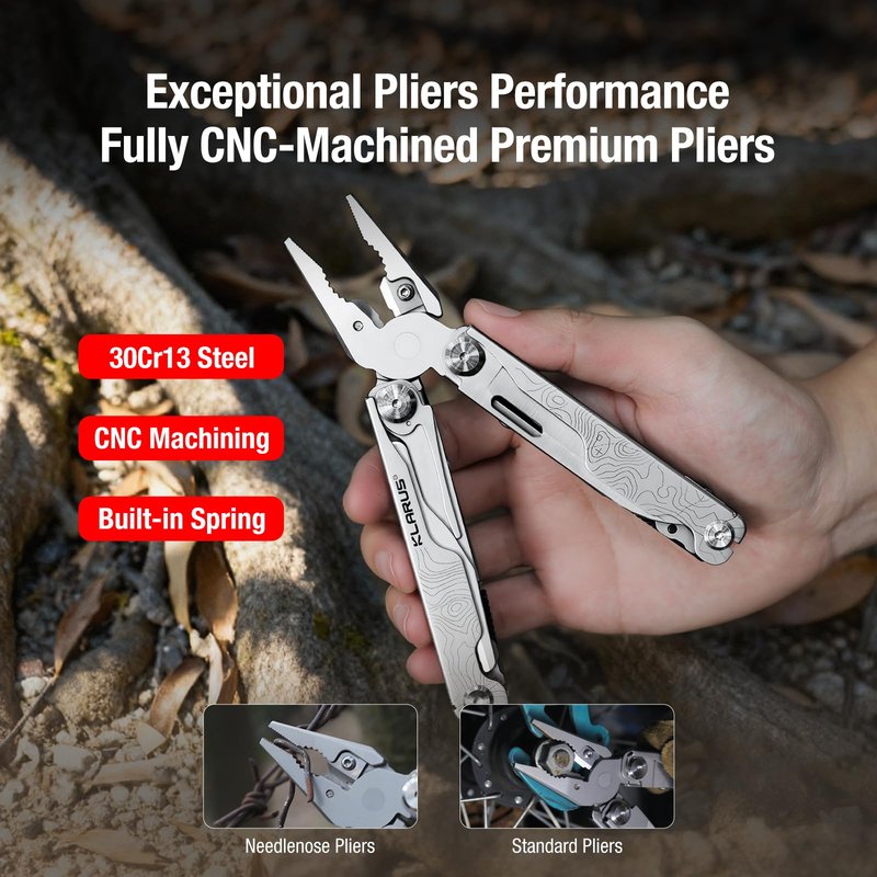 Klarus MT07 20-in-1 Multitool, Heavy Spring Pliers, Topographic Texture Finish, Dual Lock System, High-Carbon Stainless Steel, Includes Nylon Sheath – Pocket Tool for EDC, Outdoor, and Gifts