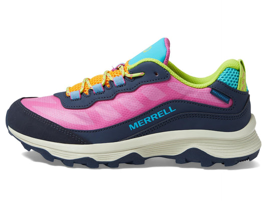 Merrell Moab Speed Low WTRPF Hiking Sneaker, Navy/Multi, 3 US Unisex Big Kid