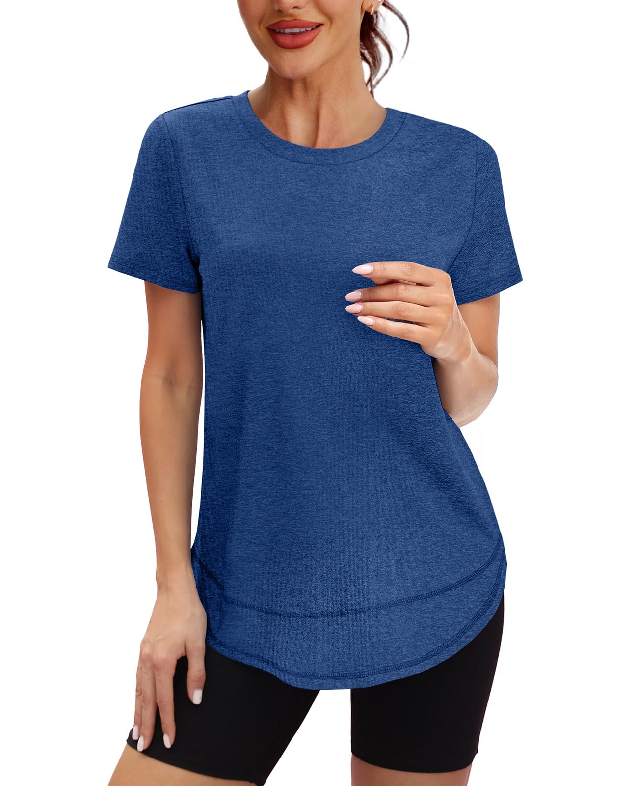 Oversized Tshirts for Women Dry Fit Plus Size Spring Clothes Summer Athletic Tops Workout Shirts Crewneck Navy 3XL