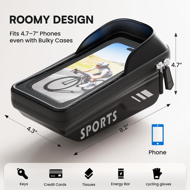 Povlen Waterproof Bike Frame Bag with Phone Holder, No Bounce Top Tube Bike Bag for Easy Access While Riding, Touchscreen Cycling Bag for Commuting, Road & MTB