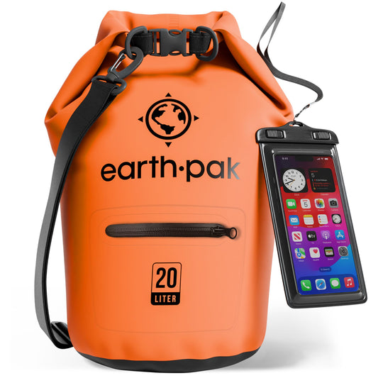 Earth Pak Waterproof Dry Bag with Zippered Pocket - Waterproof Dry Bag Backpack Keeps Gear Dry for Boating, Camping, Fishing, Beach Drybag, Kayak Accessories - Dry Bags Waterproof with Phone Case 20L