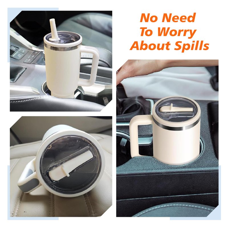 BLACKYEW 40 oz Tumbler Flip Straw Lid for Stanley Cup Accessories, 2 Pack Leak Proof Lid Replacement 40 oz for Stanley Quencher, Reusable No Spill Flip Straw Tumbler Cover (Cream White)