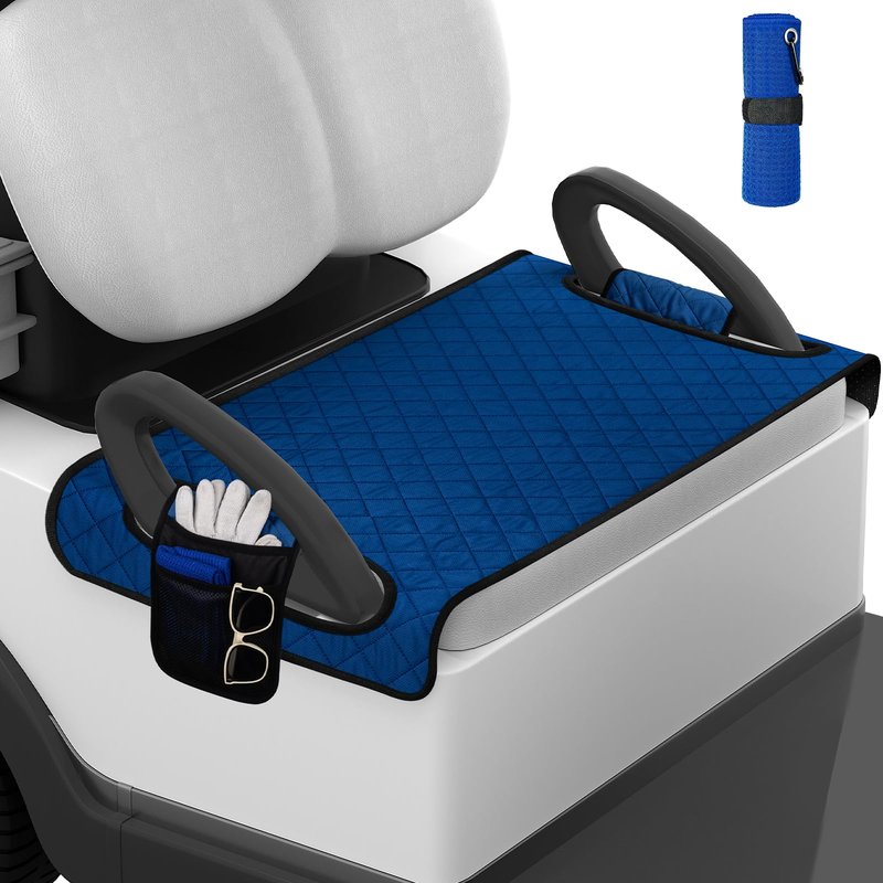 Triforde Golf Cart Seat Cover - Anti-Slip Waterproof Golf Cart Seat Covers for EZGO, Yamaha, Club Car | 4 Side Pockets | All-Season Comfort (Breathable Cotton) | Blue