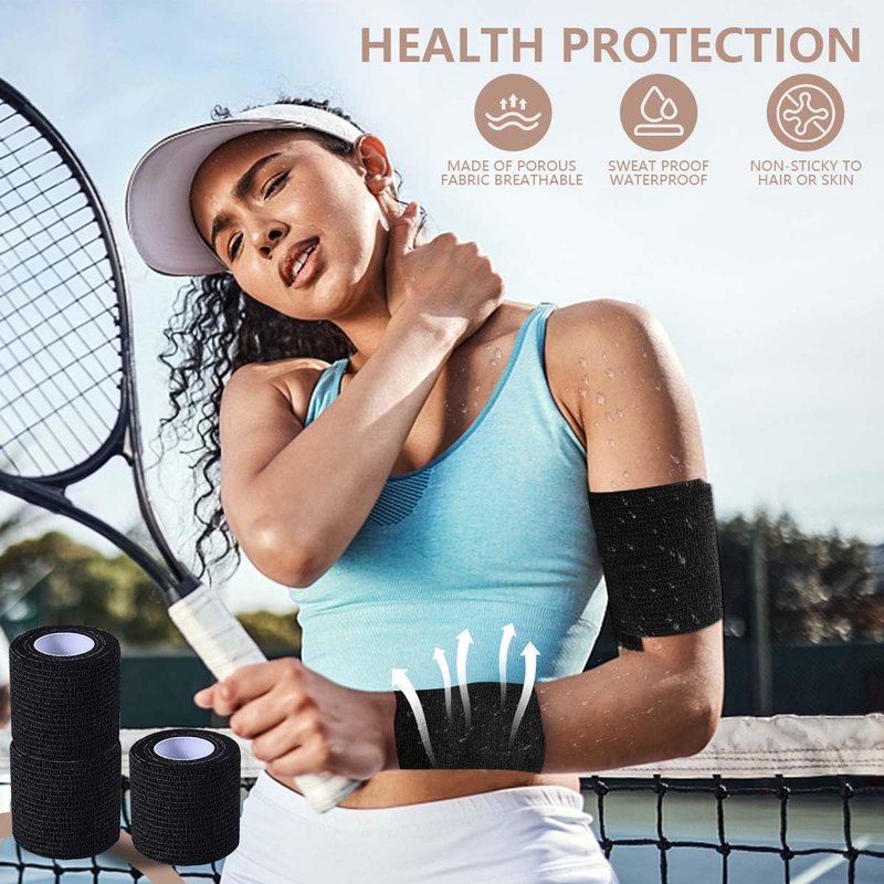 KISEER 30 Pack 2 Inch x 5 Yards Black Self Adhesive Bandage Breathable Cohesive Bandage Wrap Rolls Elastic Self-Adherent Tape for Stretch Athletic, Sports, Wrist, Ankle