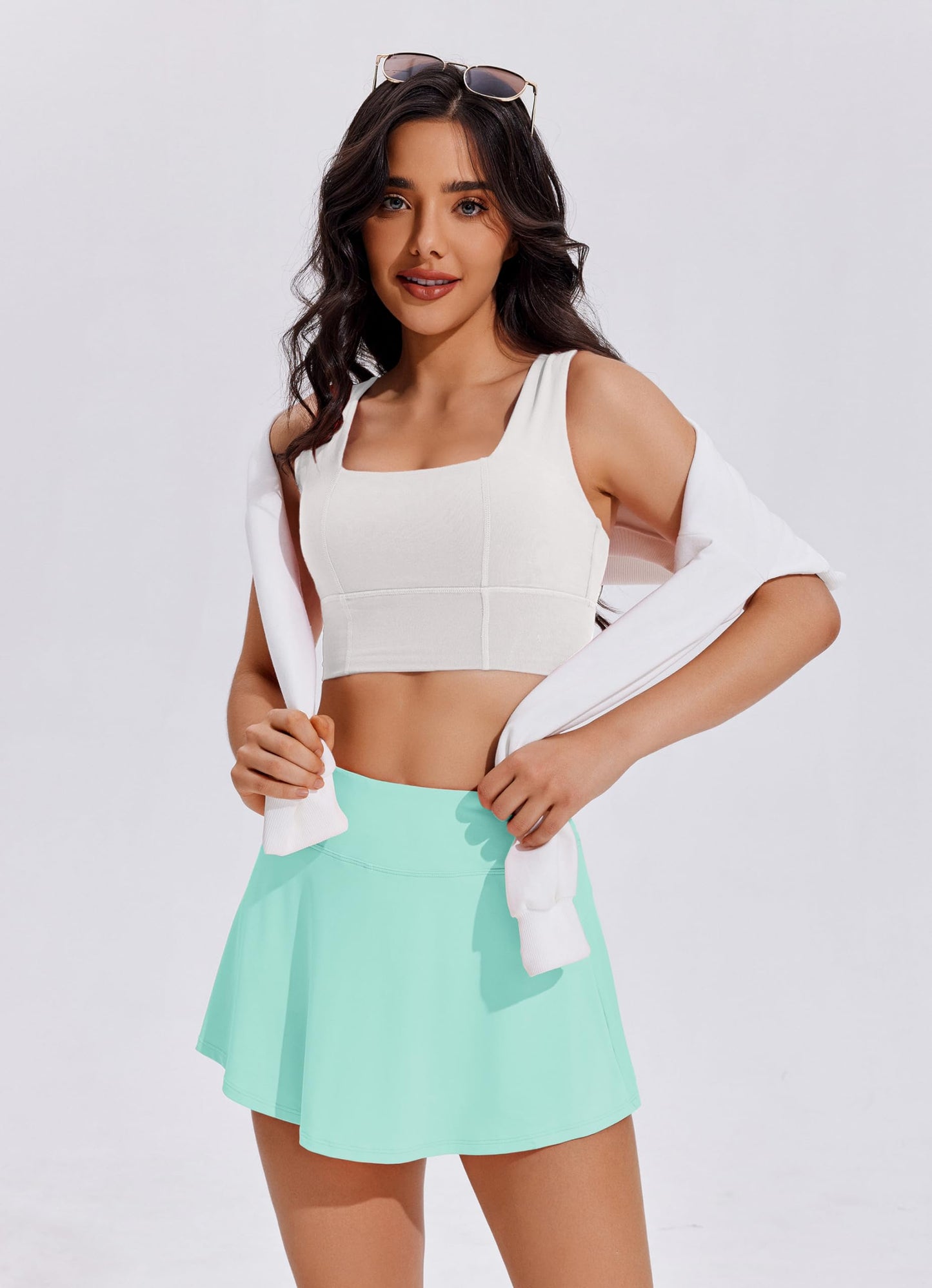 PINSPARK Women Tennis Skirt Golf Skorts Athletic High Waisted with Pockets Inner Shorts Sport Pleated Pickleball,Ice Green XX-Large